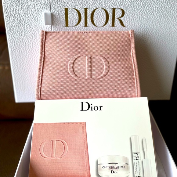 Dior CD pink canvas pouch with full size eye cream gift set - Picture 1 of 11